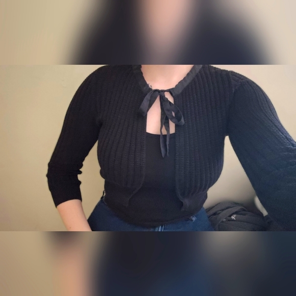 black ribbed cropped cardigan - Picture 1 of 1